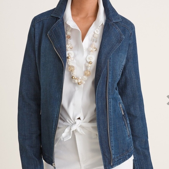 Chico’s Herringbone Denim Moto Jacket - Picture 1 of 10